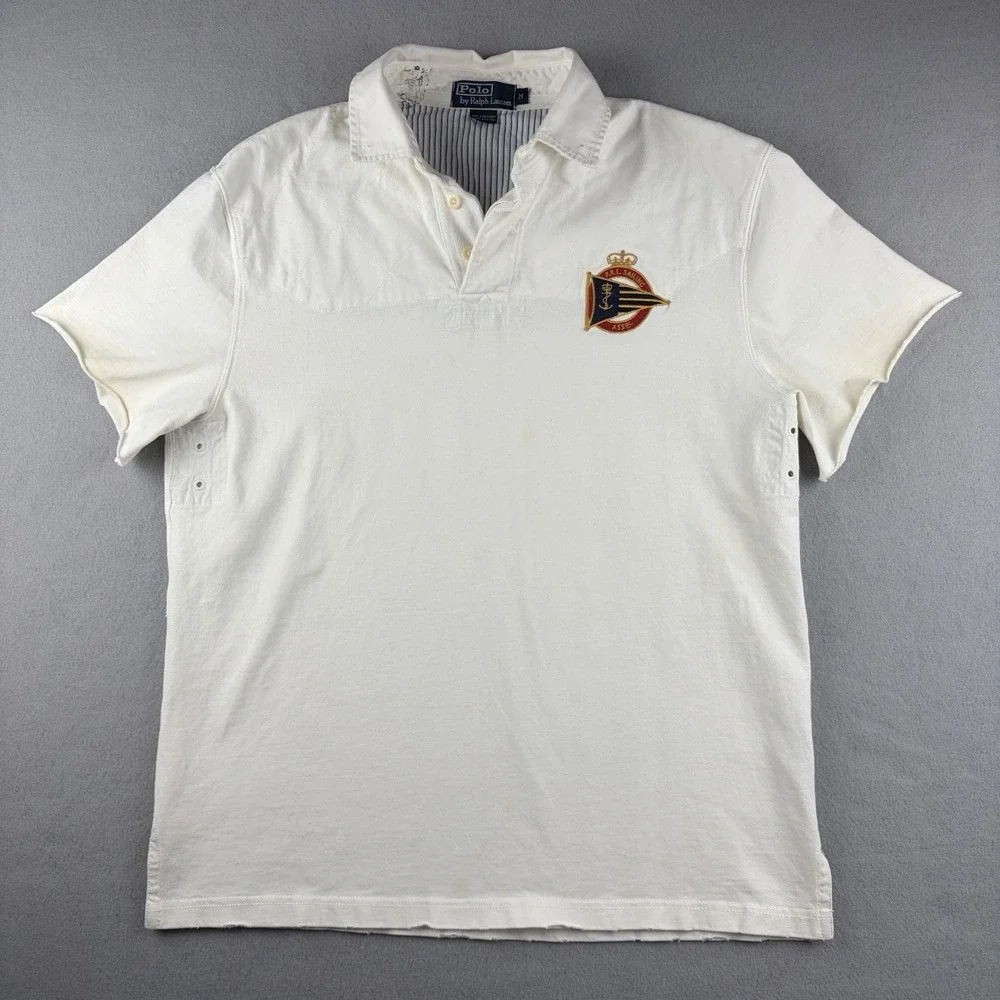 Vintage Polo by Ralph Lauren Sailing White Short Sleeve Rugby Shirt M Medium